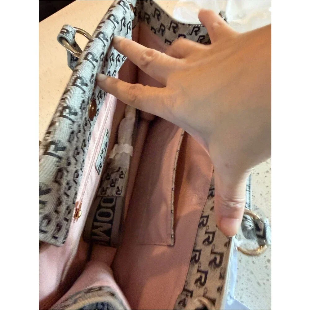Domoor of Denmark Designer Monogram Tan Black Tote Bag Vegan Leather w/Dust Bag